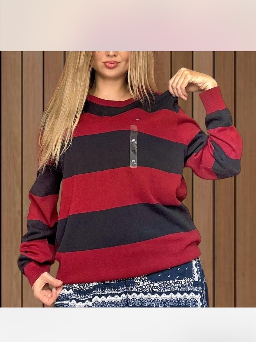 Tommy Hilfiger Red & Black Wide Stripe Crewneck Sweater